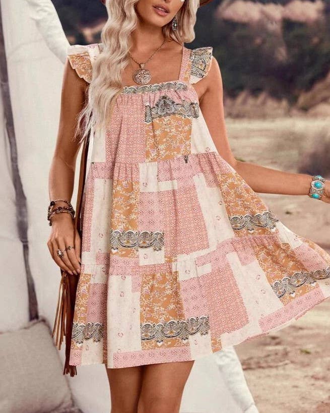 Kenna Western cowgirl Floral patchwork babydoll dress