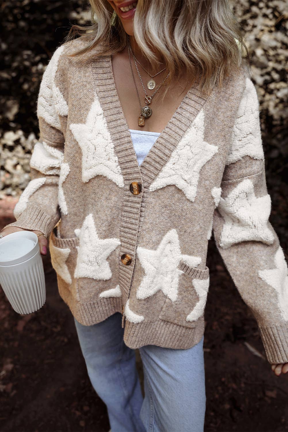 Kristen Star Pattern Long Sleeve Knit Cardigan