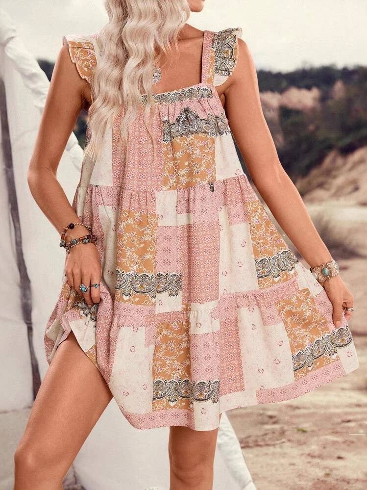 Kenna Western cowgirl Floral patchwork babydoll dress