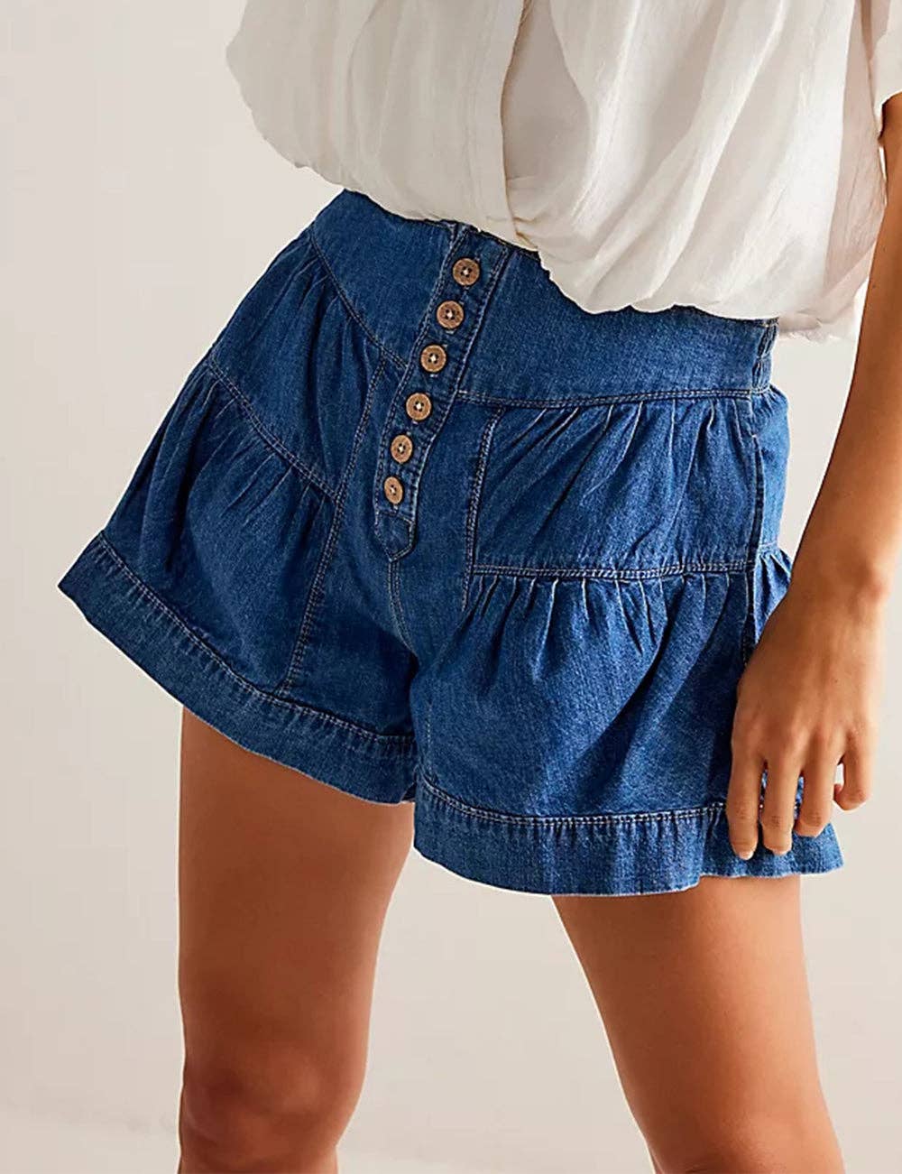 Iris Solid Color Cotton Denim Shorts
