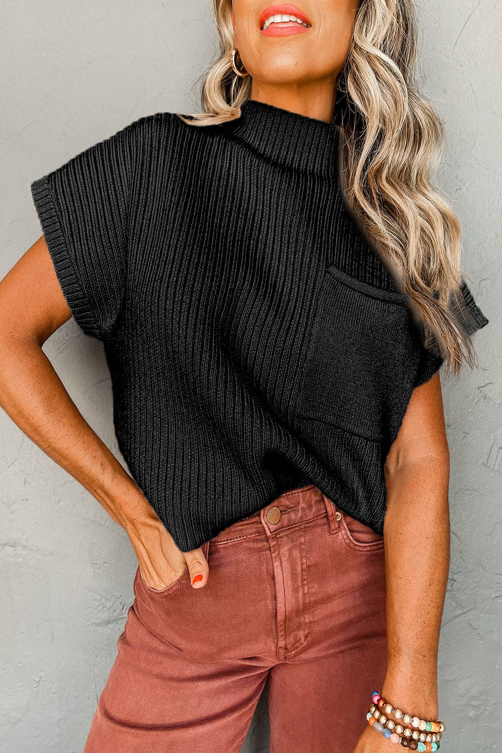 Mollie Ribbed Knit Short Sleeve Sweater