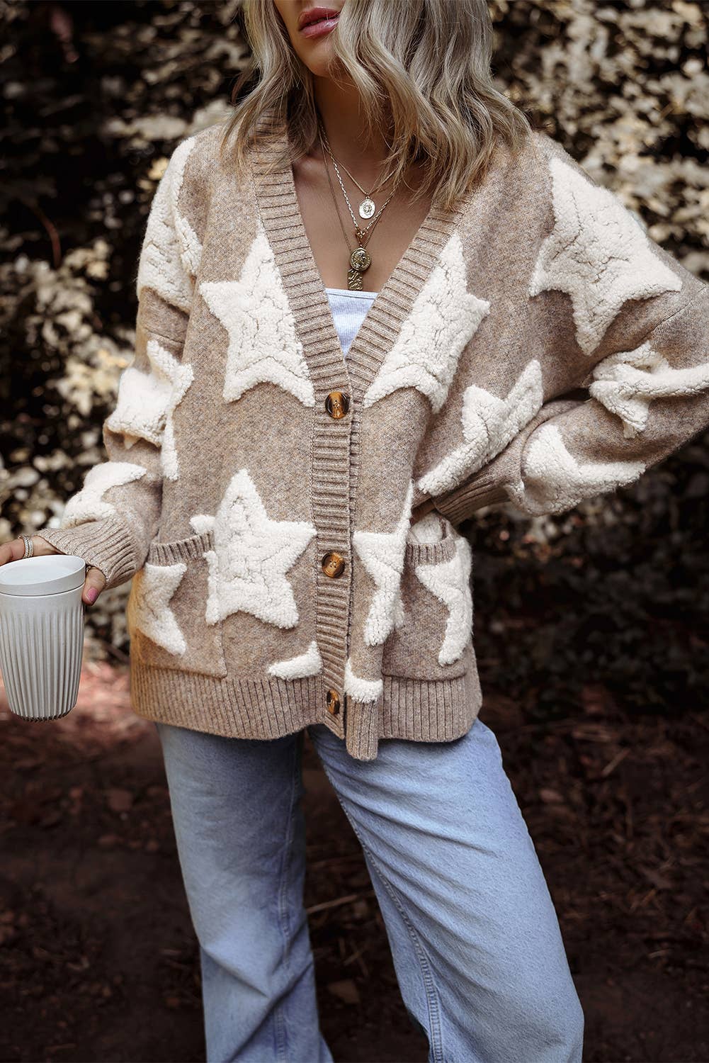 Kristen Star Pattern Long Sleeve Knit Cardigan