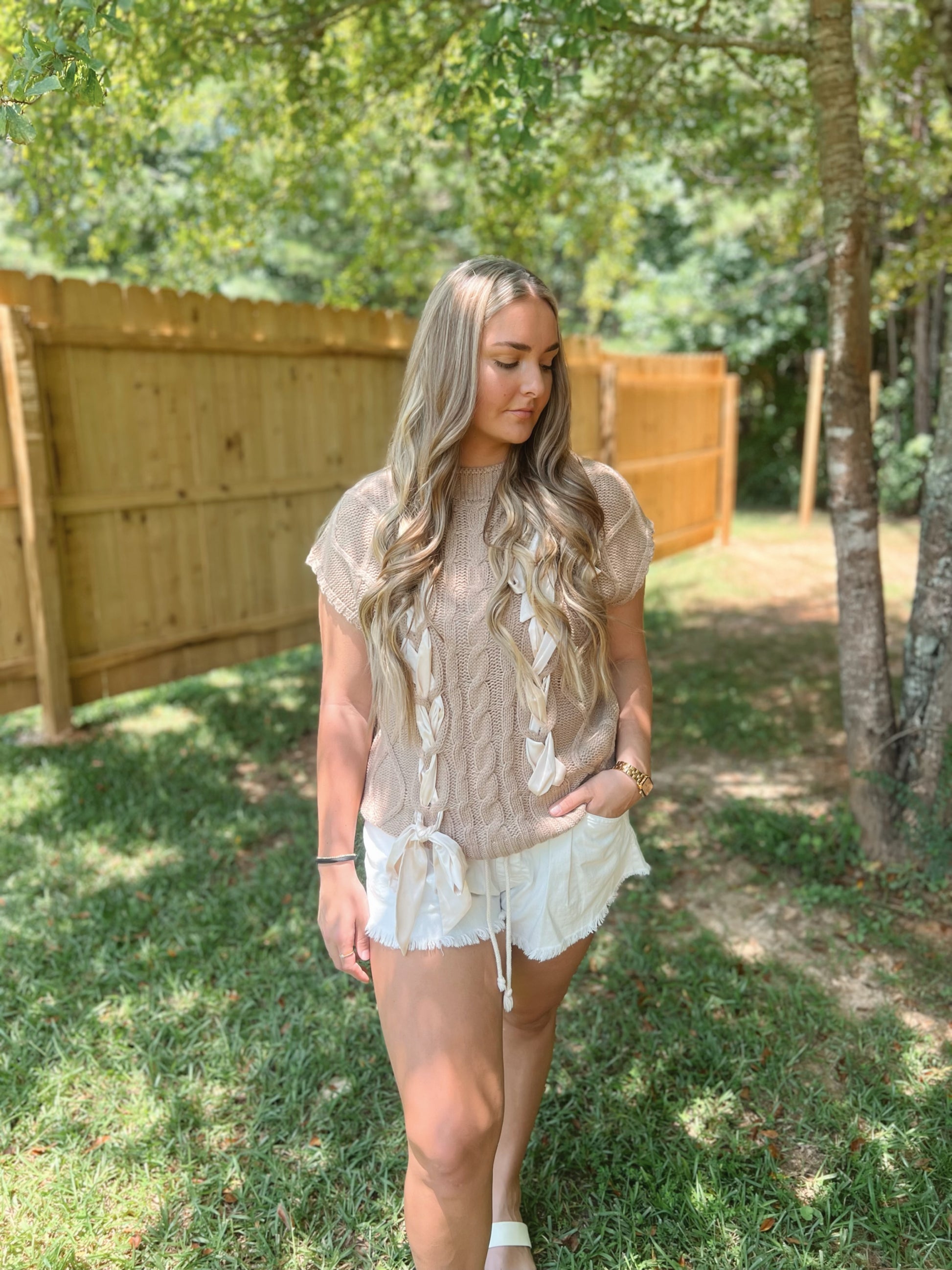 Jasmine Cable Knit Satin Bow Sweater