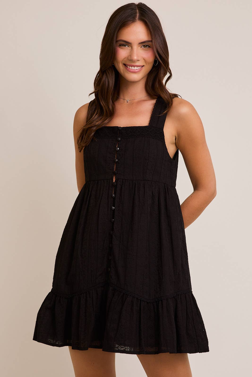 MEGAN SLEEVELESS MINI DRESS WITH TRIM DETAIL