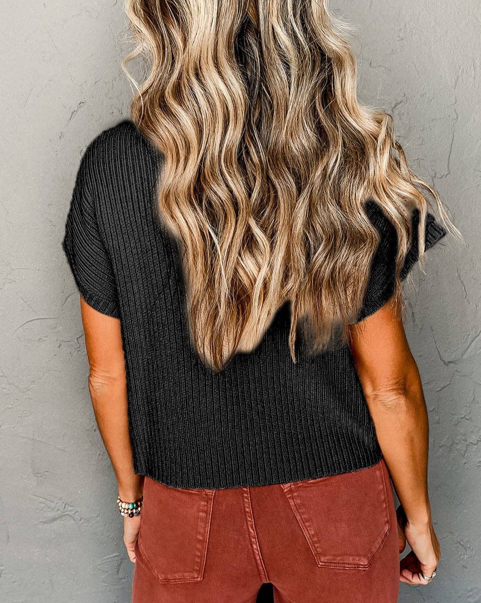 Mollie Ribbed Knit Short Sleeve Sweater