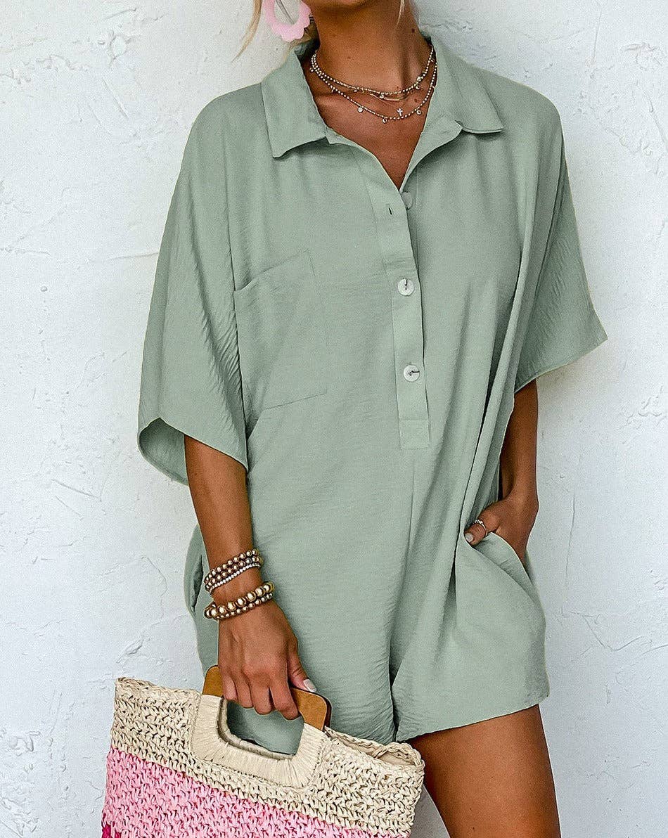 Marley Half Button Collared Loose Romper