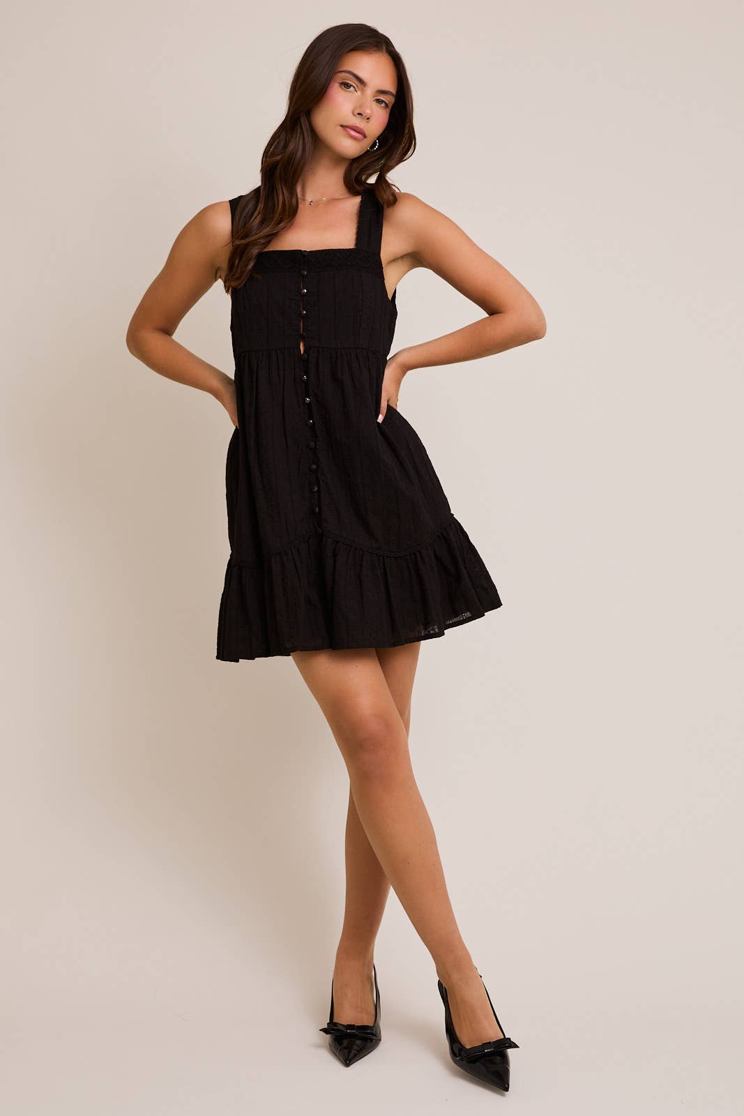 MEGAN SLEEVELESS MINI DRESS WITH TRIM DETAIL