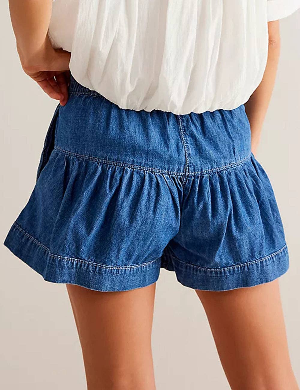 Iris Solid Color Cotton Denim Shorts