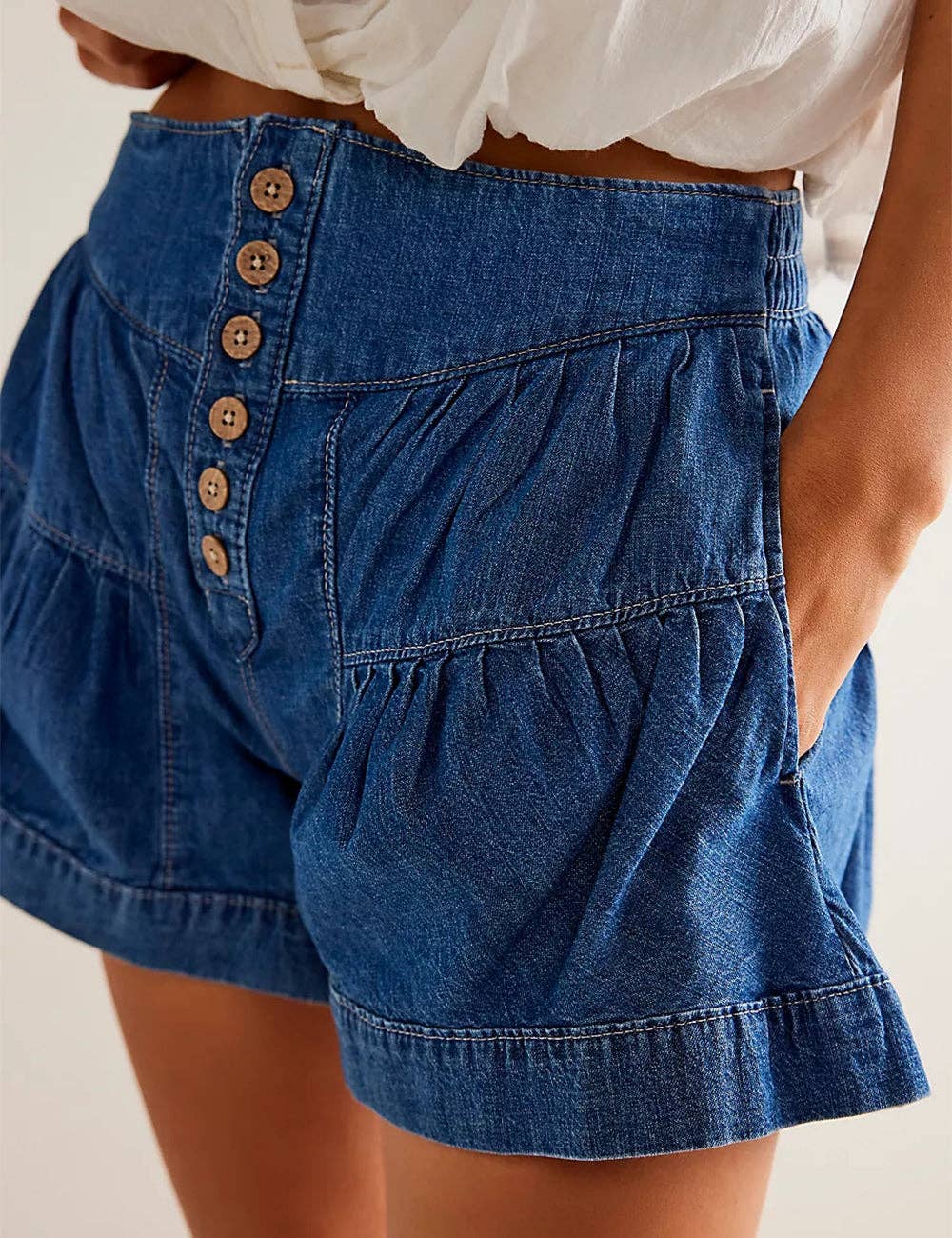 Iris Solid Color Cotton Denim Shorts