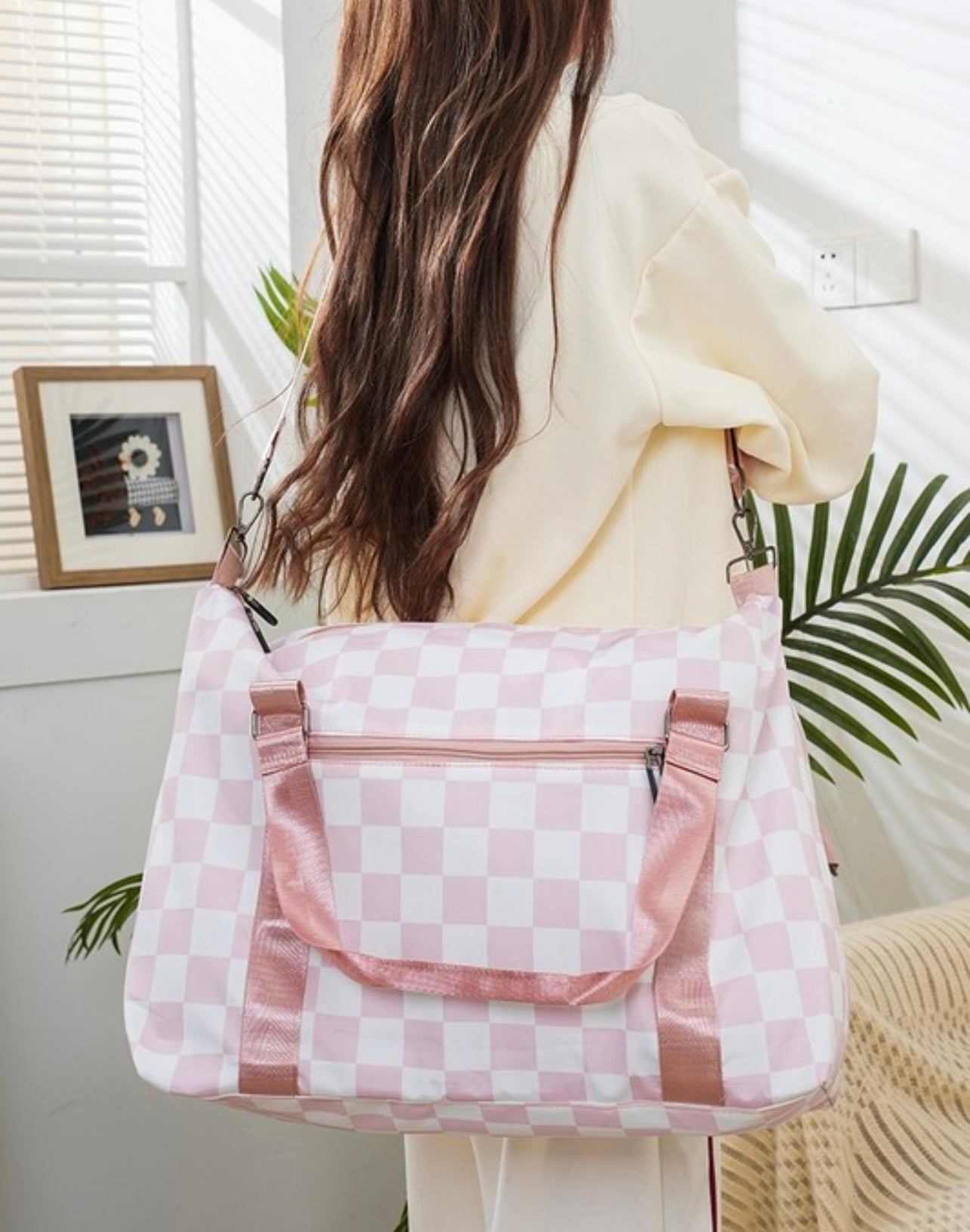 Large Capacity Checkered Travel Duffle Bag