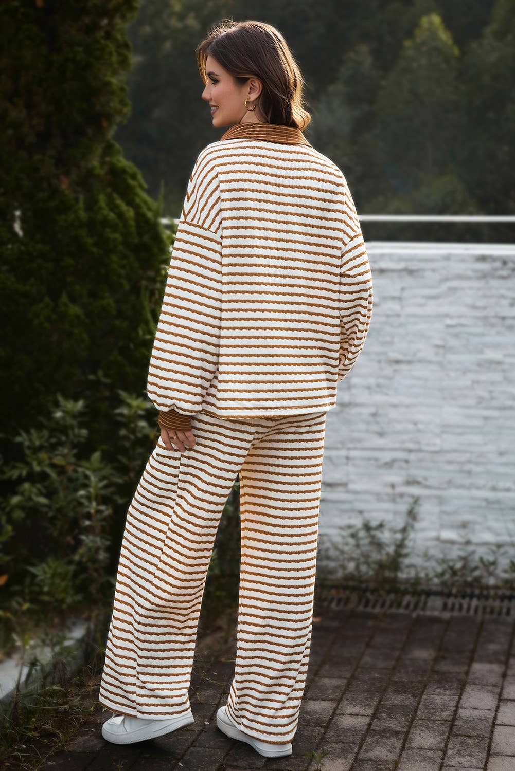 Julie Stripe Collared Pullover & Drawstring Pants Set | S-4X