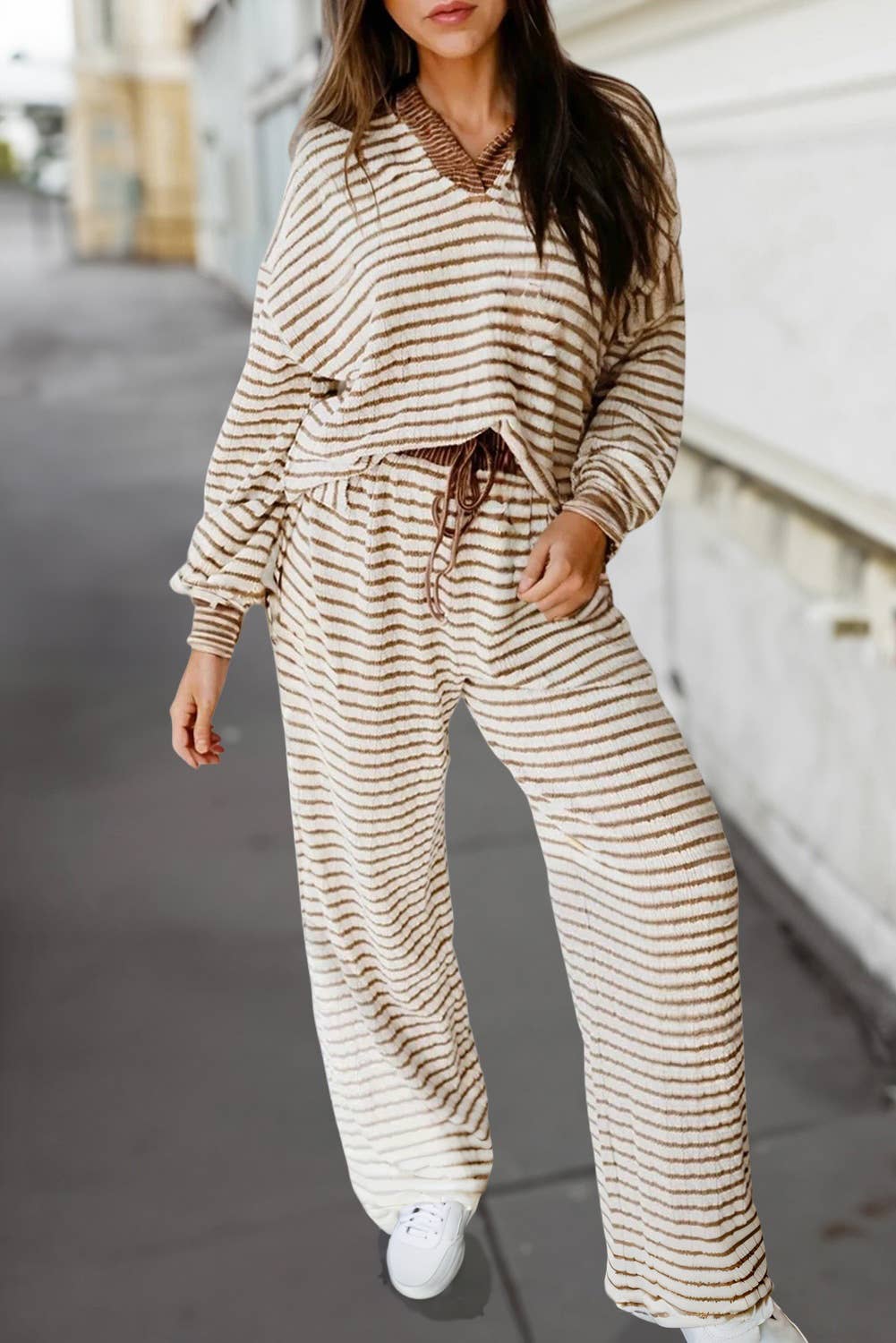 Julie Stripe Collared Pullover & Drawstring Pants Set | S-4X