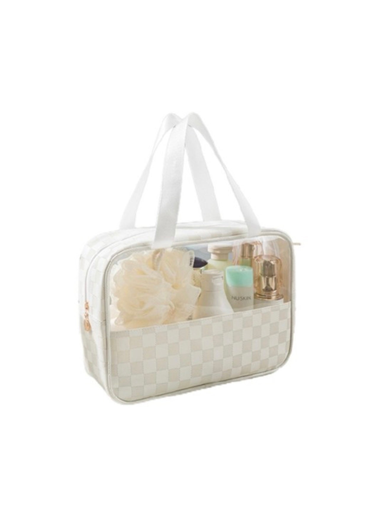 Ivory Checkered Pattern Travel Clear Bag