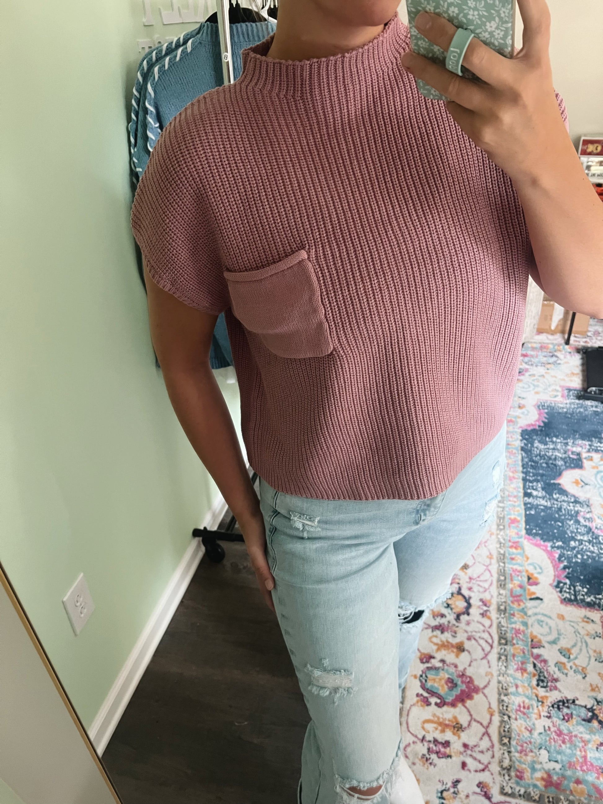 Zenana Mock Neck Short Sleeve Sweater