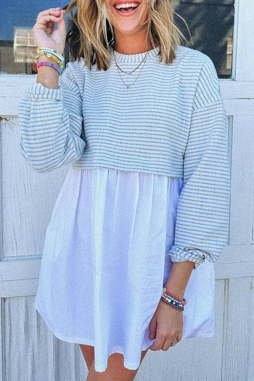 Amber Stripe Patchwork Pleated Mini Dress