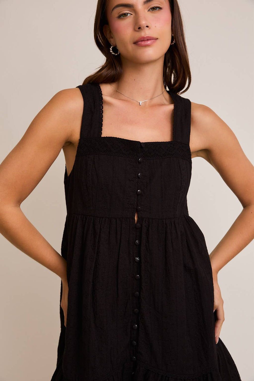 MEGAN SLEEVELESS MINI DRESS WITH TRIM DETAIL