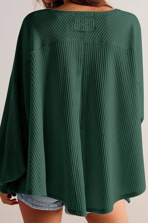 Ariel Waffle V-Neck Long Sleeve Blouse