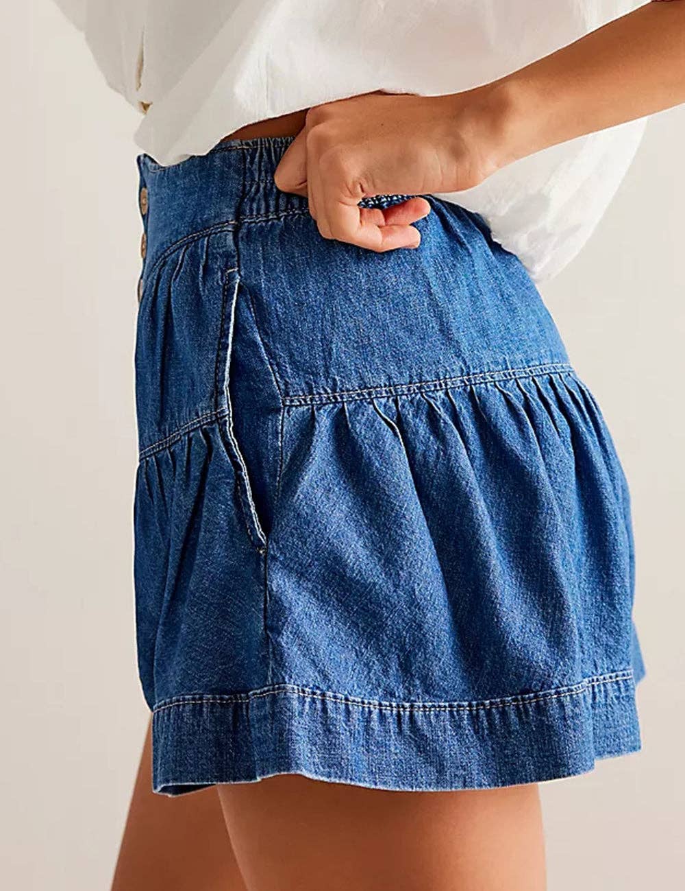 Iris Solid Color Cotton Denim Shorts