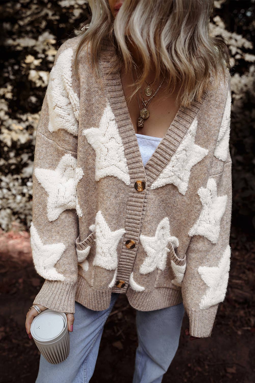 Kristen Star Pattern Long Sleeve Knit Cardigan