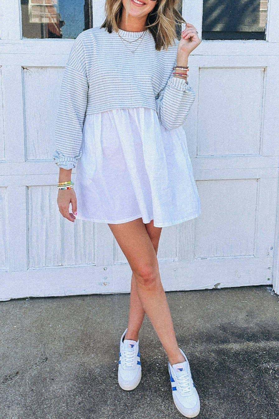 Amber Stripe Patchwork Pleated Mini Dress