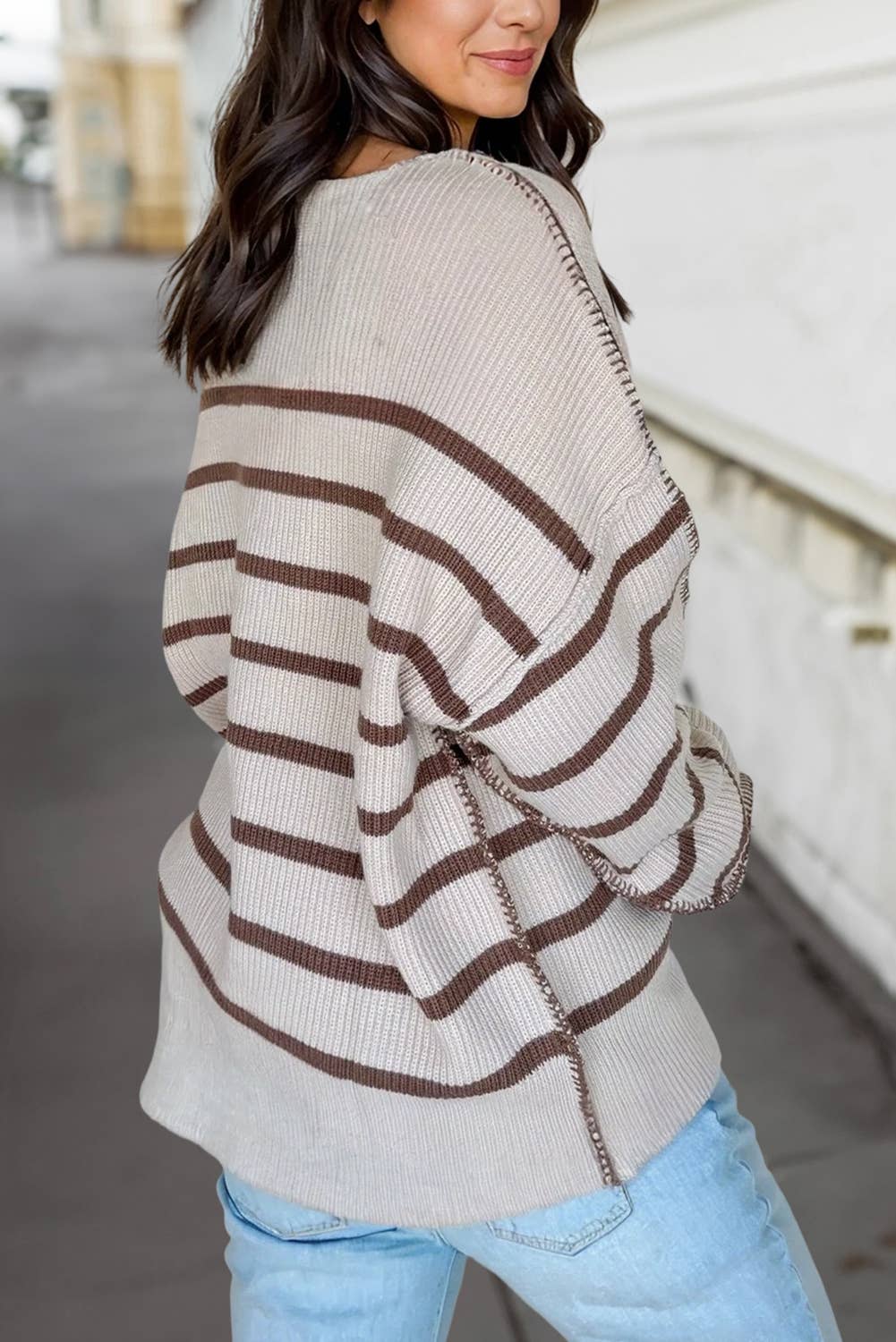 Marissa Stripe Henley Neck Long Sleeve Sweater | S-XL