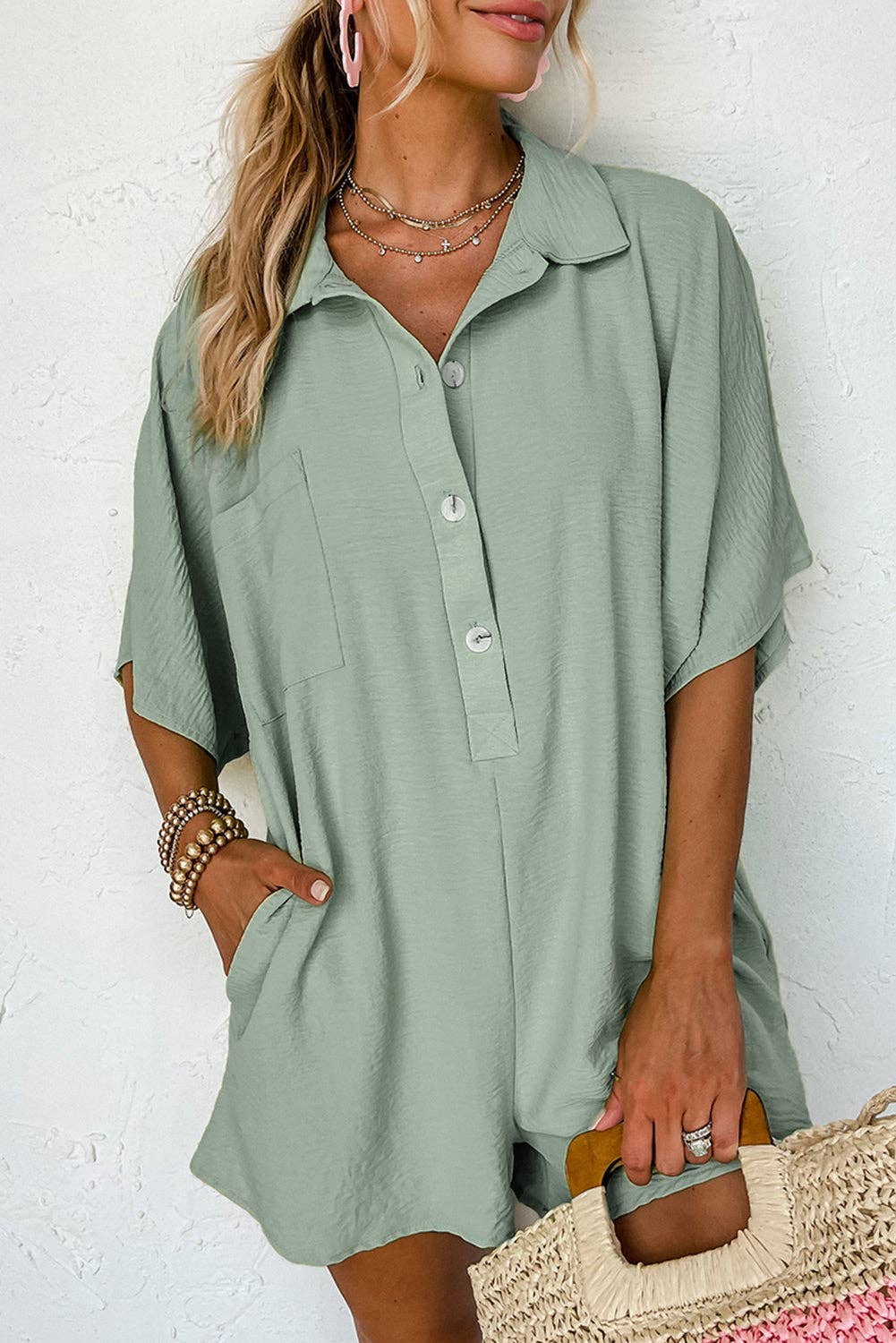 Marley Half Button Collared Loose Romper