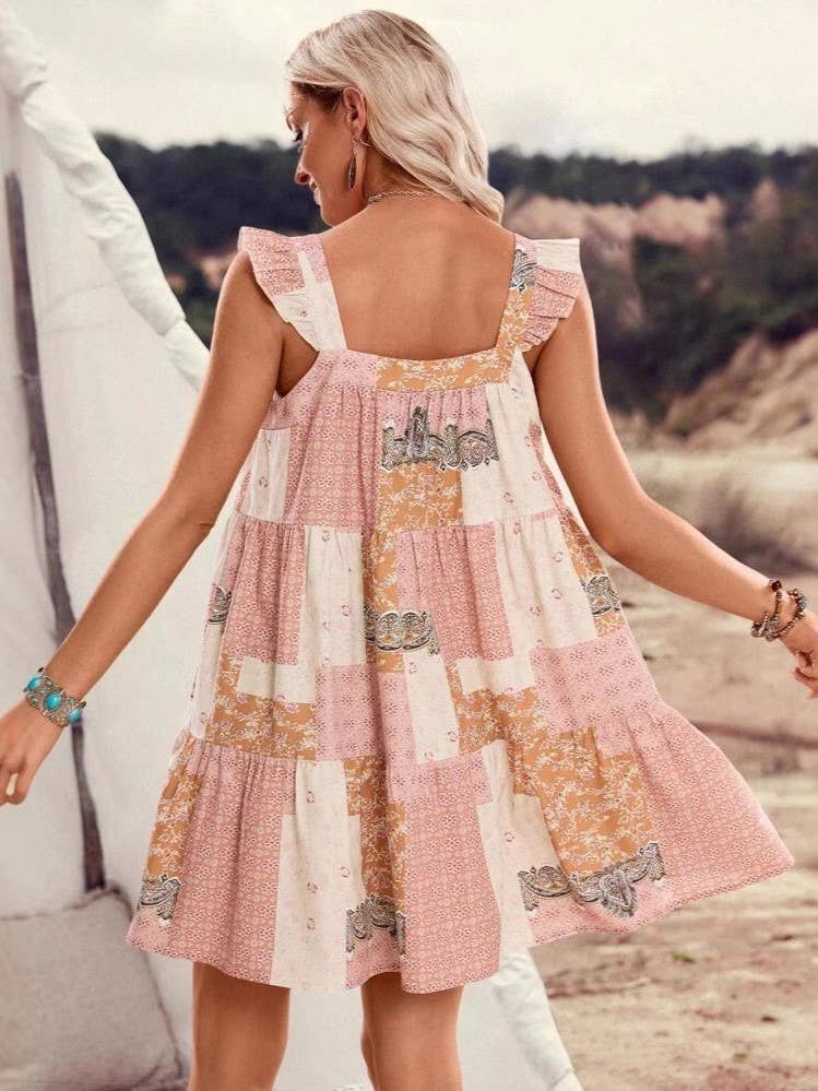 Kenna Western cowgirl Floral patchwork babydoll dress